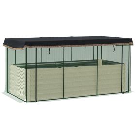 Galvanized Steel Raised Garden Bed with Crop Cage & 60% Shade Cloth, Open-Bottom Planter Box for Vegetables, Herbs & Flowers – Beige