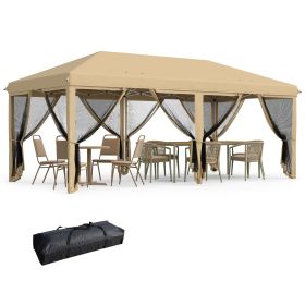 10 x 20 Pop-Up Canopy Tent with 6 Mesh Sidewalls, Beige