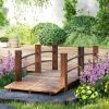 5ft Fir Wood Garden Bridge, Arc Walkway with Side Railings, Stained Brown
