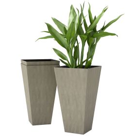 Set of 3 Tall Plastic Planters, 28", Drainage Hole, Gray