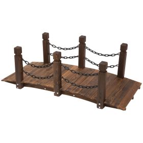 5ft Fir Garden Bridge, Wooden Footbridge with Metal Chain Railings