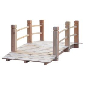 5ft Wooden Garden Bridge, Arc Footbridge with Railings, Natural Fir Wood