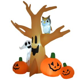 7.5ft Lighted Halloween Inflatable Tree with Owl, Ghost & Pumpkins