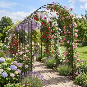 87 in Heavy-Duty Metal Garden Arch, Climbing Plant Trellis, Wedding Arbor, Black