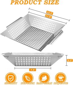 13.4-Inch Stainless Steel Grill Basket with Handle, Vegetable & Fish BBQ Tray