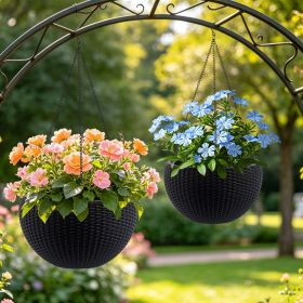 13.4" Self-Watering Hanging Rattan-Inspired Planter with Water Level Indicator