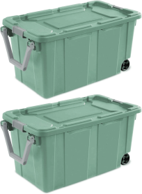 2-Pack 40-Gallon Wheeled Storage Totes, Rugged Bins with Latch Lids, Green