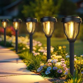 12 Pack Solar Pathway Lights, Warm White Rustic Garden Lights, Black