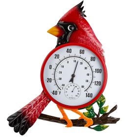 Large Outdoor Thermometer with Humidity Gauge, Decorative Wall Mount, Red Cardinal