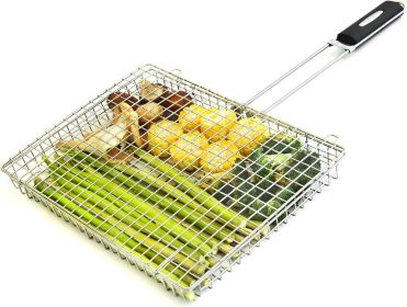 Extra-Large Stainless Steel Grill Basket with 13.77-In. Detachable Handle