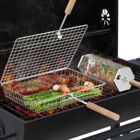 2-Pc. 304 Stainless Steel Grill Basket Set, Rectangular & Rolling Baskets
