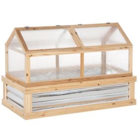 2 in 1 Raised Garden Bed with Polycarbonate Cold Frame Greenhouse, Wooden Planter for Vegetables, Herbs & Flowers, Natural