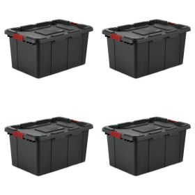 4-Pack 27-Gallon Rugged Storage Totes, Large Storage Bin, Plastic Bins with Latch Lids, Black