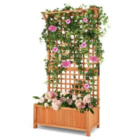 Raised Garden Bed Kit with Trellis & Hanging Roof, Natural Fir Wood Planter