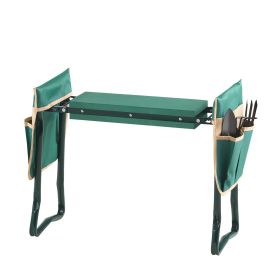 Heavy-Duty Folding Garden Kneeler & Seat Set with 6-In. Wide Pad and 2 Tool Bags, Green