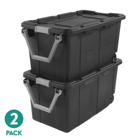 2-Pack 40-Gallon Wheeled Storage Totes, Rugged Bins with Latch Lids, Dark Gray