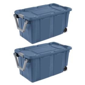 2-Pack 40-Gallon Wheeled Storage Totes, Rugged Bins with Latch Lids, Blue