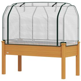 Raised Garden Bed with PE Greenhouse Cover, 47.75 x 21.75 x 46 in. Wooden Planter Box for Herbs & Vegetables, Sand