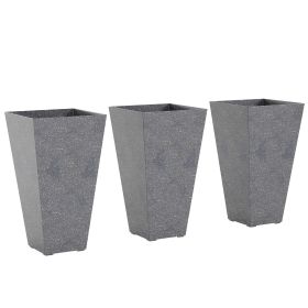 28" Tall Planters, Set of 3, Marble-Finish PP Flower Pots with Drainage, Gray