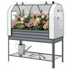 Galvanized Raised Garden Bed Kit with Greenhouse Cover, Elevated Planter, Bottom Shelf