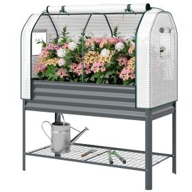 Galvanized Raised Garden Bed Kit with Greenhouse Cover, Elevated Planter, Bottom Shelf
