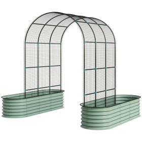 3-in-1 Raised Garden Bed Kit with Arch Trellis, Climbing Net, Green