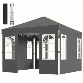 9.6 x 9.6 Ft Pop-Up Canopy Tent with Sidewalls, UPF 50+, Dark Gray & White