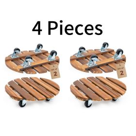 4 Pack Rolling Plant Caddies with Locking Casters, 13.2 Inch Heavy Duty Wooden Plant Dollies