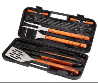 13-Pc. Stainless Steel BBQ Grill Tool Set with Wooden Handles & Carrying Case