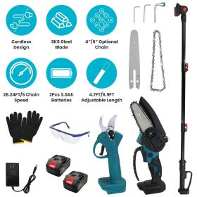4-in-1 Cordless Pruning Shear & Mini Chainsaw Kit with Extension Poles & 2 Batteries
