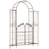 7.3 ft Metal Garden Arbor with Gate, Fleur-de-Lis Motif and Plant Shelves, Brown