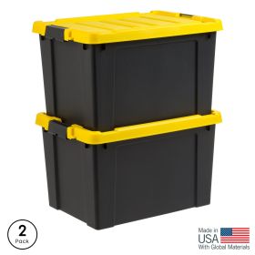 2 Pack, 19 Gallon Plastic Latching Storage Bin with Lid, Black with Yellow Lid