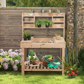 43.5-In. Fir Wood Garden Potting Bench with Potting Sink & Display Shelves