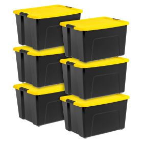 6-Pack 60-Qt. Plastic Storage Bins, Large Storage Totes with Yellow Lids, Black