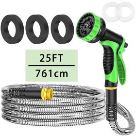 25-Ft. Heavy-Duty 304 Stainless Steel Garden Hose Set, 10-Pattern Nozzle