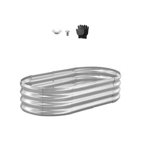 Galvanized Metal Raised Garden Bed, 4 x 2 x 1 ft Oval Planter Box with Open Bottom for Vegetables, Flowers & Herbs