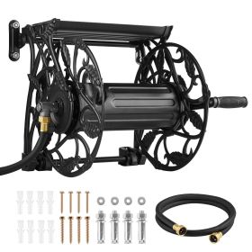 Wall-Mounted Garden Hose Reel, 135-Ft. Capacity, 5/8-Inch Hose, Black