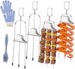 4-Pc. 14-In. Stainless Steel 3-Prong Kabob Skewer Set with Push Bar Sliders and Accessories