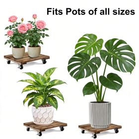 12 x 12 in Square Wooden Plant Caddy with Wheels, Natural Wood