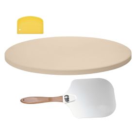 15-In. Round Cordierite Pizza Stone Set with Aluminum Peel & Scraper