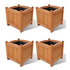 Set of 4 Solid Wood Planter Boxes with PE Liners, 11.8" square