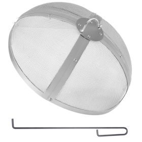 20-In. Stainless Steel Fire Pit Spark Screen, Round Mesh Cover with Fire Stick