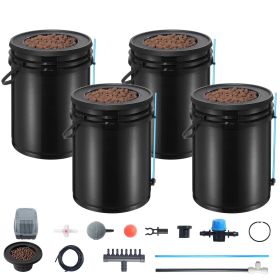 4-Bucket 5-Gallon Deep Water Culture Hydroponic Grow System Kit, Black