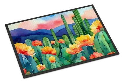 Arizona Saguaro Cactus Blossom in Watercolor Doormat, Indoor Outdoor Non-Slip Mat, 18" x 27"