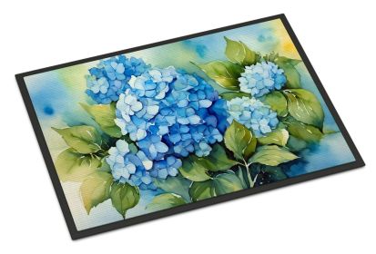 Hydrangeas in Watercolor Doormat, Indoor Outdoor Non-Slip Mat, 18" x 27"