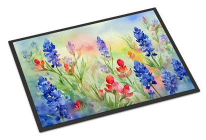 Texas Bluebonnets in Watercolor Doormat, Indoor Outdoor Non-Slip Mat, 24" x 36"