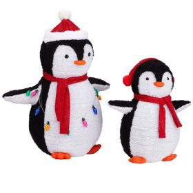 2-Piece Set Lighted Plush Penguins Christmas Yard Decorations, 150 Warm White LEDs