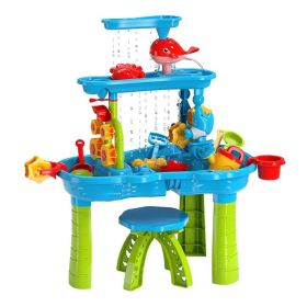 Kid Sand & Water Table for Toddlers, 3-Tier Rain Shower Activity Table with Chair