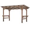 13' x 6.5' Wooden Pergola Grill Gazebo with Metal Roof, Bar Counters & Lights