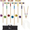 Six Player Croquet Set, Wooden Outdoor Lawn Game with Mallets, Balls and Carry Bag
